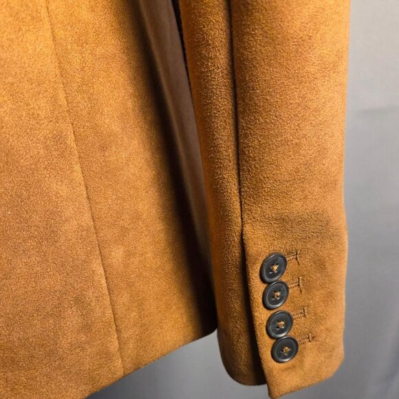 Tahari Blazer Faux Leather Suede Tawny 2-Button Fitted Lined Classic Size 8 - Picture 3 of 10